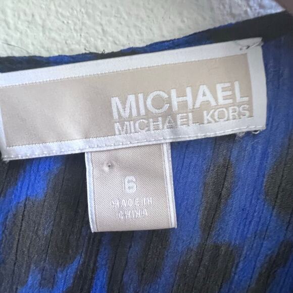 Michael Kors Blue V-Neck Animal Print Long Sleeve Flowy Mini Dress Womens Size 6 - Picture 9 of 11